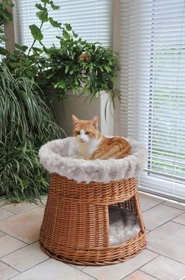 Korb-Turm Schlaf-Platz für kleine Hunde oder Katzen "Natur" aus Weiden-Geflecht