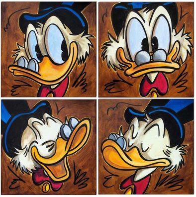 Klausewitz: Original Acryl auf Leinwand: Dagobert Duck Faces/ 4 Bilder 30x30