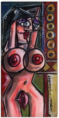 Klausewitz: Original Acryl auf Leinwand: Picasso Style Erotic Art 11/ 15x30 cm