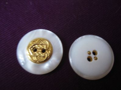 1Kunststoffknopf Knöpfe creme goldfarbene Mitte 20x4mm 2 Loch 1,5mm Nr 7