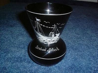 tolle schwarze Glasvase-Reiseandenken Seebad Ahlbeck