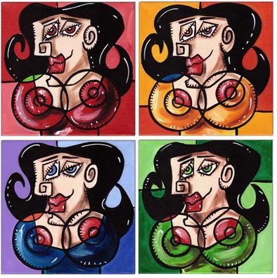 Klausewitz: Original Acryl auf Leinwand: Picasso Style Erotic Art 6/ 4 Bilder 20x20