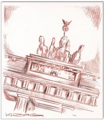 Klausewitz: Original Rötelzeichnung : Berlin Brandenburger Tor / 21x24 cm