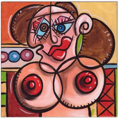 Klausewitz: Original Acryl auf Leinwand: Picasso Style Erotic Art 1/ 20x20 cm