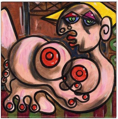Klausewitz: Original Acryl auf Leinwand: Picasso Style Erotic Art 2/ 20x20 cm