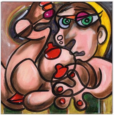 Klausewitz: Original Acryl auf Leinwand: Picasso Style Erotic Art 4/ 20x20 cm