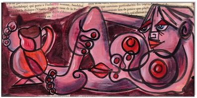 Klausewitz: Original Acryl Collage auf Leinwand: Picasso Style Erotic Art 14/15x30 cm