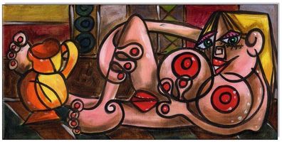 Klausewitz: Original Acryl auf Leinwand: Picasso Style Erotic Art 13/ 15x30 cm