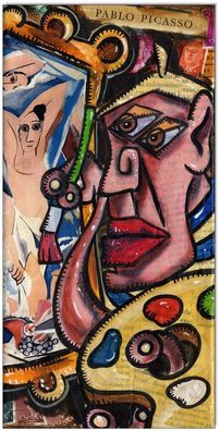 Klausewitz: Original Acryl Collage auf Leinwand: Picasso paints /15x30 cm