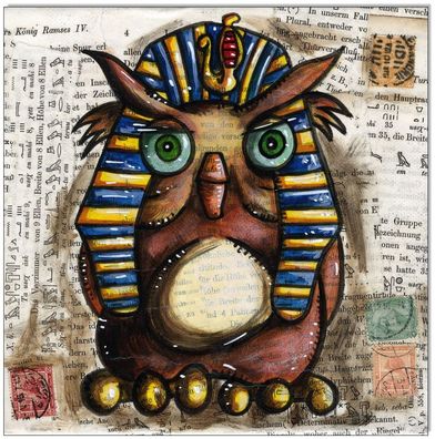Klausewitz: Original Collage und Acryl auf Leinwand: Ramses Owl / 20x20 cm