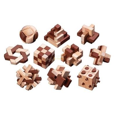 Holzpuzzle-Sortiment - 10 Puzzle - Denkspiel - Knobelspiel - Geduldspiel