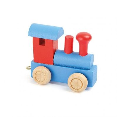 Buchstabenzug Lokomotive rot und blau