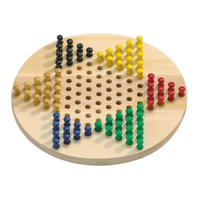 Halma Spiel - rund - Eschenholz - mit farbigen Spielsteinen