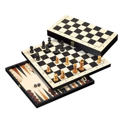 Reisespiel - Schach - Backgammon - Dame - mit Randbeschriftung