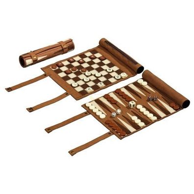 Reisespiel - Schach - Backgammon und Dame-Set - aufrollbar