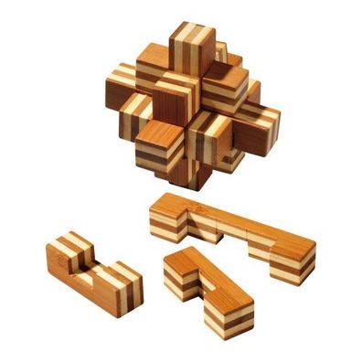 Stern-Puzzle - Bambus - 9 Puzzleteile - Denkspiel - Knobelspiel - Geduldspiel