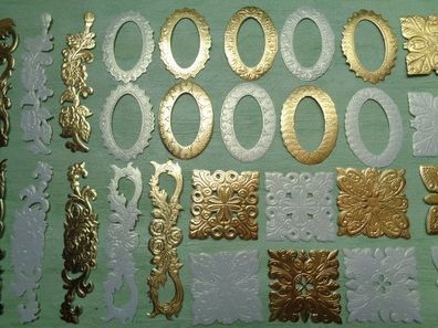 Karin Jittenmeier Prägeornamente gerägte Pappe gold perlmutt Rahmen Bordüren