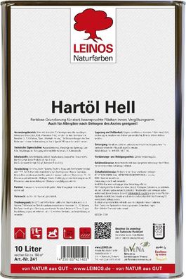 Leinos 241 Hartöl Hell für Innen 10 l
