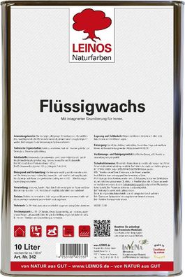 Leinos 342 Flüssigwachs für Innen mit integrierter Grundierung 10 l