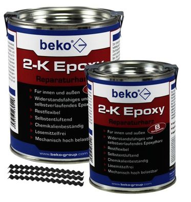 Beko 2-K Epoxy Reparaturharz 1 kg, inkl. 10 x Estrichklammern