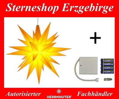 Herrnhuter Ministern A1e gelb (LED) Kunststoffstern 13 cm komplett mit Batteriehalter