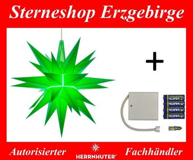 Herrnhuter Ministern A1e grün (LED) Kunststoffstern 13 cm komplett mit Batteriehalter
