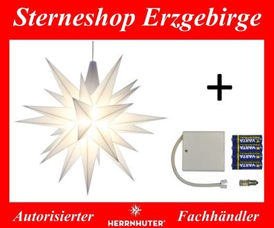 Herrnhuter Ministern A1e weiß (LED) Kunststoffstern 13 cm komplett mit Batteriehalter