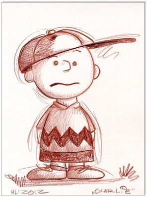 Klausewitz: Original Rötelzeichnung : Peanuts Charlie Brown / 24x32 cm