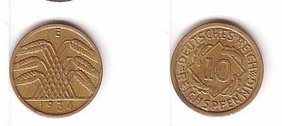 10 Pfennig Messing Münze Deutsches Reich 1934 E
