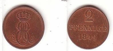2 Pfennige Kupfer Münze Hannover 1849 B