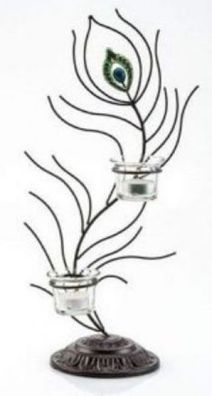 Teelichthalter Passion, Metall und Glas, Schwarz, zweiflammig, 42,5 cm