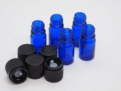 Leerflaschen 5ml Blauglas mit Tropfeinsatz Allroundflasche 5er Set DIN18