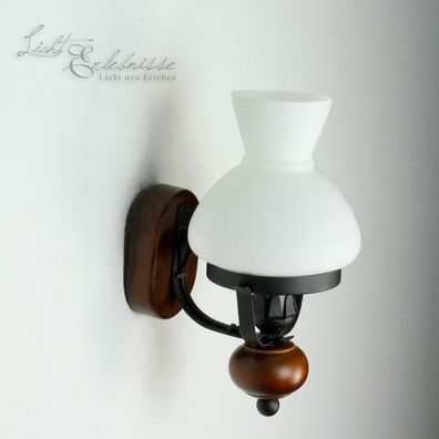 Echt-Holz Wandlampe Glas Braun rustikal Made in EU Schlafzimmer Leuchte