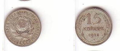 15 Kopeken Silber Münze Sowjetunion 1925