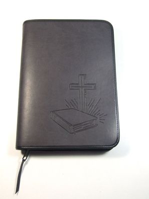 Bibeltasche Bibelhülle anthrazit m. Prägung "Bibel/ Kreuz" 14,5 x 21,5 x 4 cm