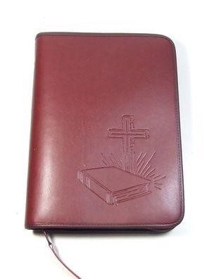 Bibeltasche Bibelhülle Bordauxrot m. Prägung "Bibel/ Kreuz" 14,5 x 21,5 x 4 cm