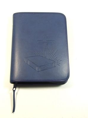 Bibeltasche Bibelhülle blau m. Prägung "Bibel/ Kreuz" 14,5 x 21,5 x 4 cm