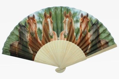 Fächer Pferde, 21 x 38 cm, Tier Tiere, Fasching Karneval Accessoire Handfächer Pony