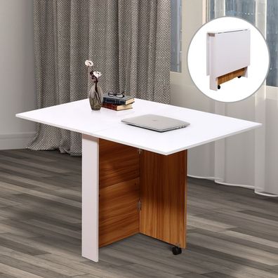 Homcom® Klapptisch Mobiler Tisch Schreibtisch Beistelltisch mit Rollen Holz Weiß