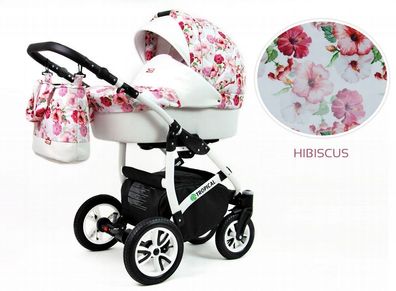Kinderwagen Tropical Alu Hibiscus, 3in1 -Set Wanne Buggy Babyschale Autositz Zubehör