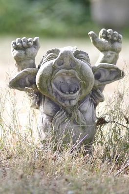 Troll DORIAN H46cm gähnend Skulptur Steinfigur Steinguss Vidroflor Kobold