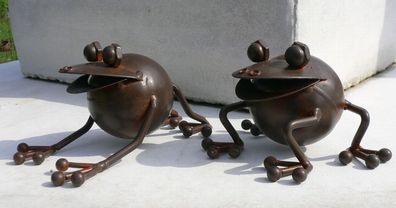 2er Set Frösche braun lackiert H7,5cm Metall Figur handbemalt Frosch Kröte
