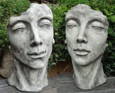Gesicht MANN UND FRAU 53cm Skulptur Steinfigur Steinguss Antik grau Vidroflor
