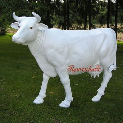 Kuh Lebensgroß Figur Weiß Statue Skulptur Bauernhof Tierfigur Deko Garten Bauern