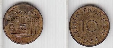 10 Franken Messing Münze Saarland 1954