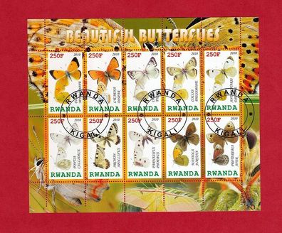 Motiv - großer Block aus Rwanda - Schmetterling (10 Marken) o