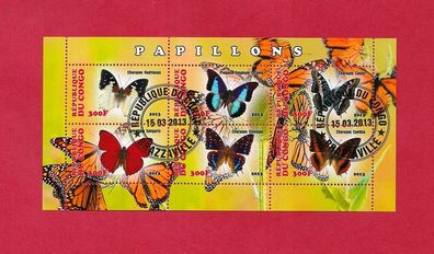 Motiv - großer Block aus Rep. Kongo- Schmetterling (6 Marken) o