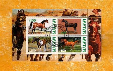 Schöner Block aus Malawi - Pferde (4 verschiede Marken) o