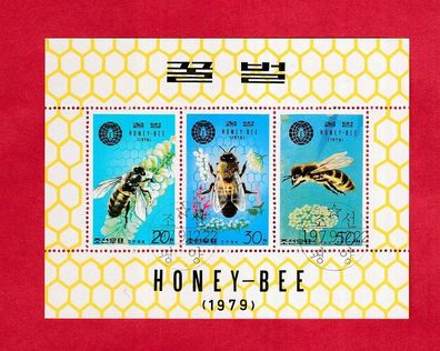 Motiv - Schöner Block mit 3 Marken Honigbienen - gestempelt o