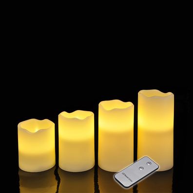 4tlg LED Wachs-Kerzen-Set Flammenlos Wachs Leuchten Weiß mit Fernbedienung